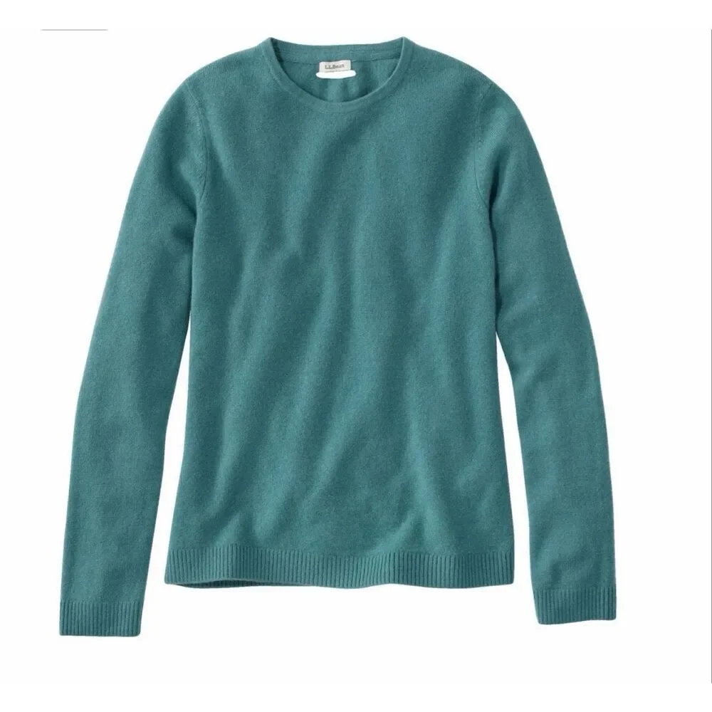 L.L. Bean Women's Classic Cashmere Crewneck Sweater Storm Teal Size L